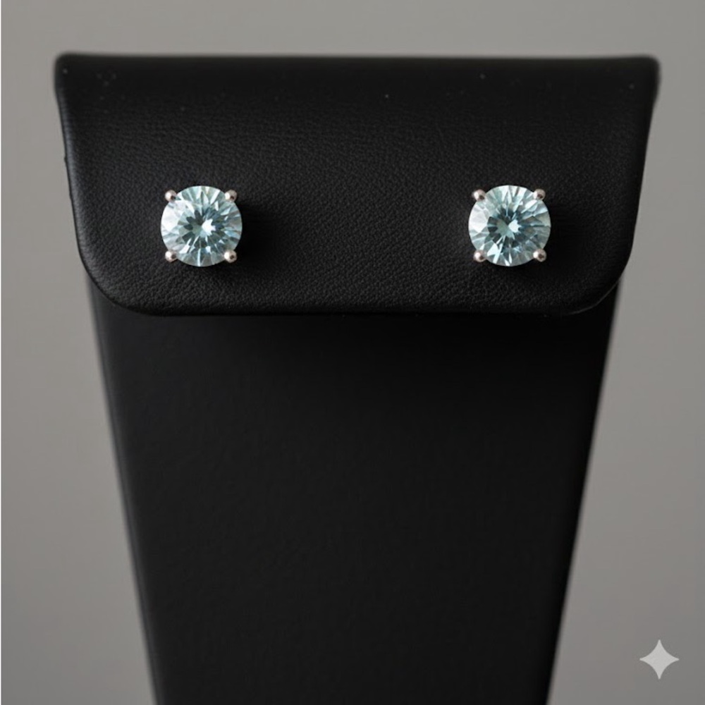 NWT 2ctw (6.5mm) Round Blue Moissanite Studs in .925 Sterling Silver GRA Cert